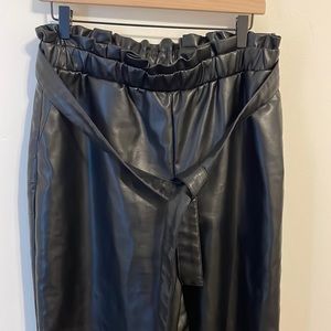 Bagatelle Collection vegan leather paperbag waist belted trousers